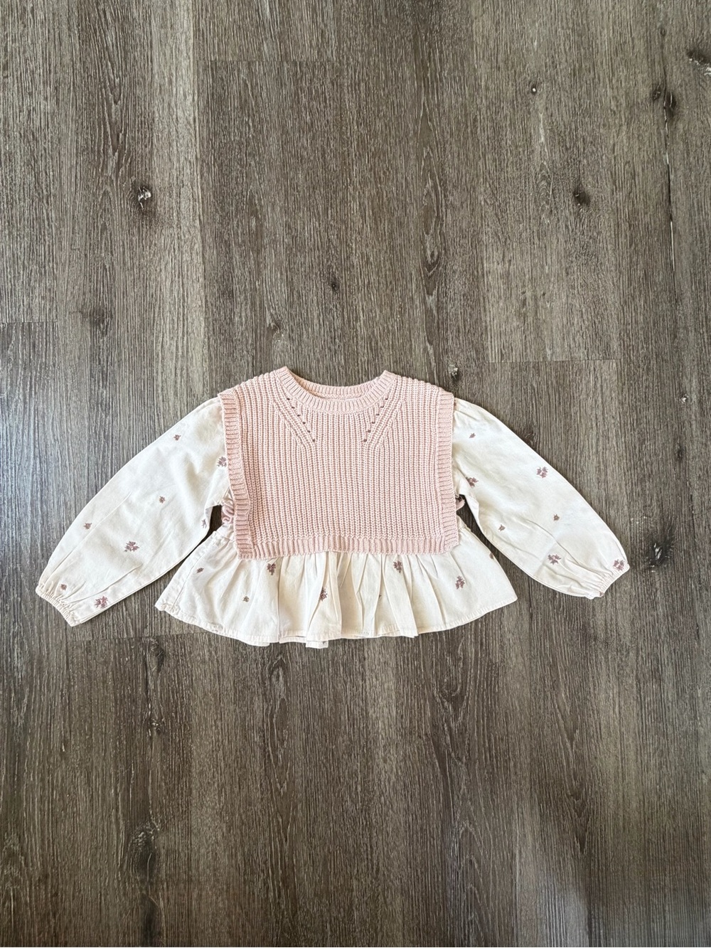 Zara Pink Knit Vest with Cream Floral Peplum Top